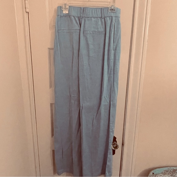 Light blue linen blend wide leg pants - Picture 2 of 4